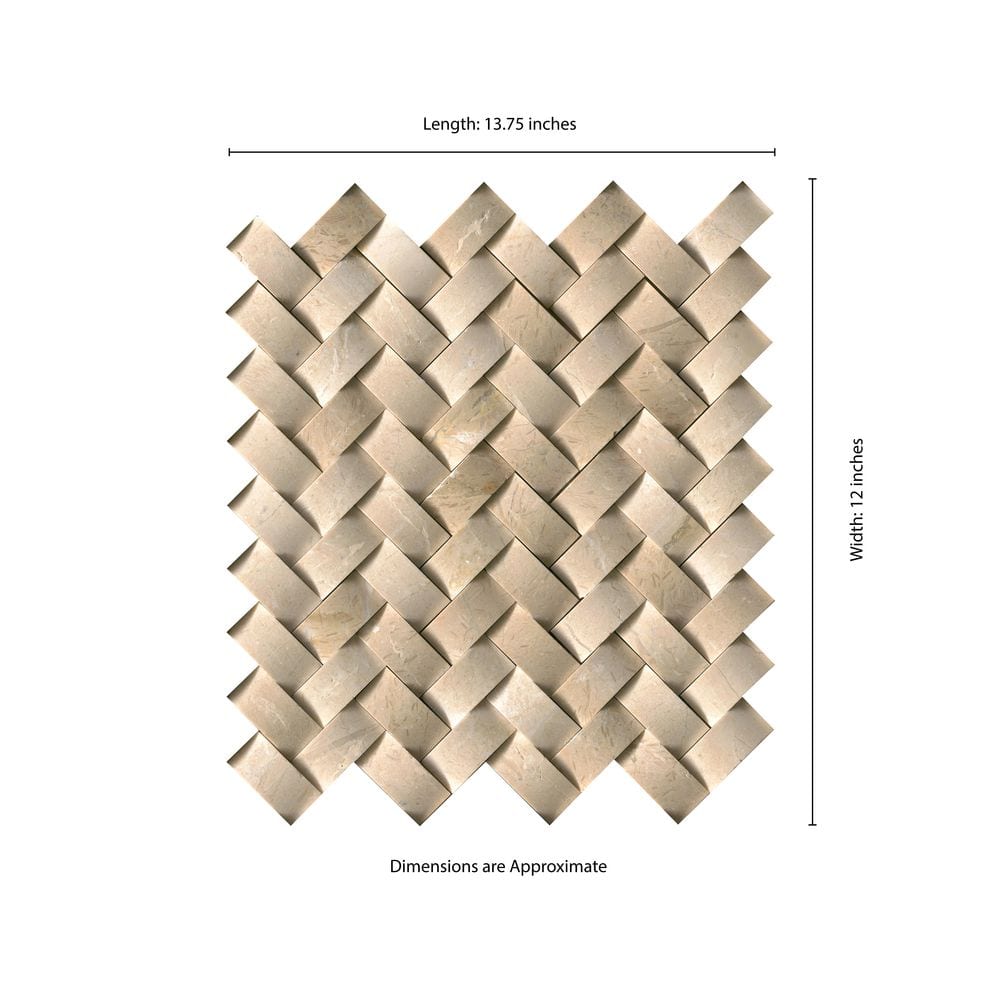 Beige Polished Marble Herringbone Mosaic Wall Tile