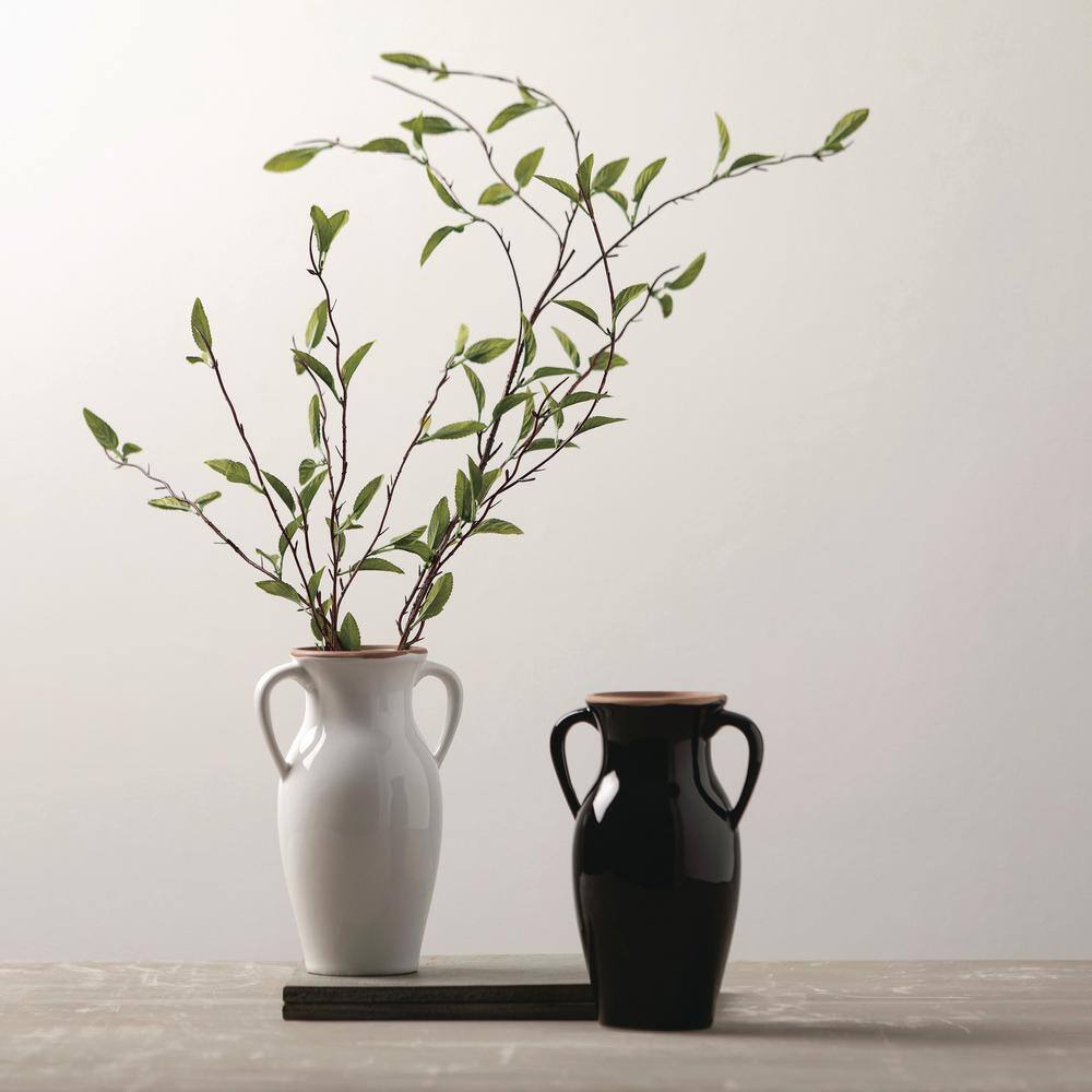 Sleek White Ceramic Vase with Natural Rim and Handles 11"x6"
