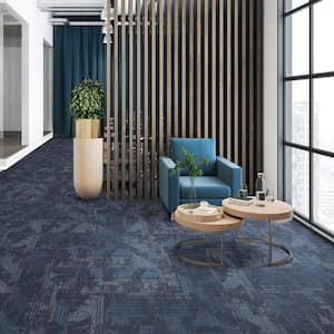 Elite - Azure Knight - Blue Commercial/Residential 12 x 36 in. Glue-Down or Floating Carpet Tile Plank (42 sq. ft.)