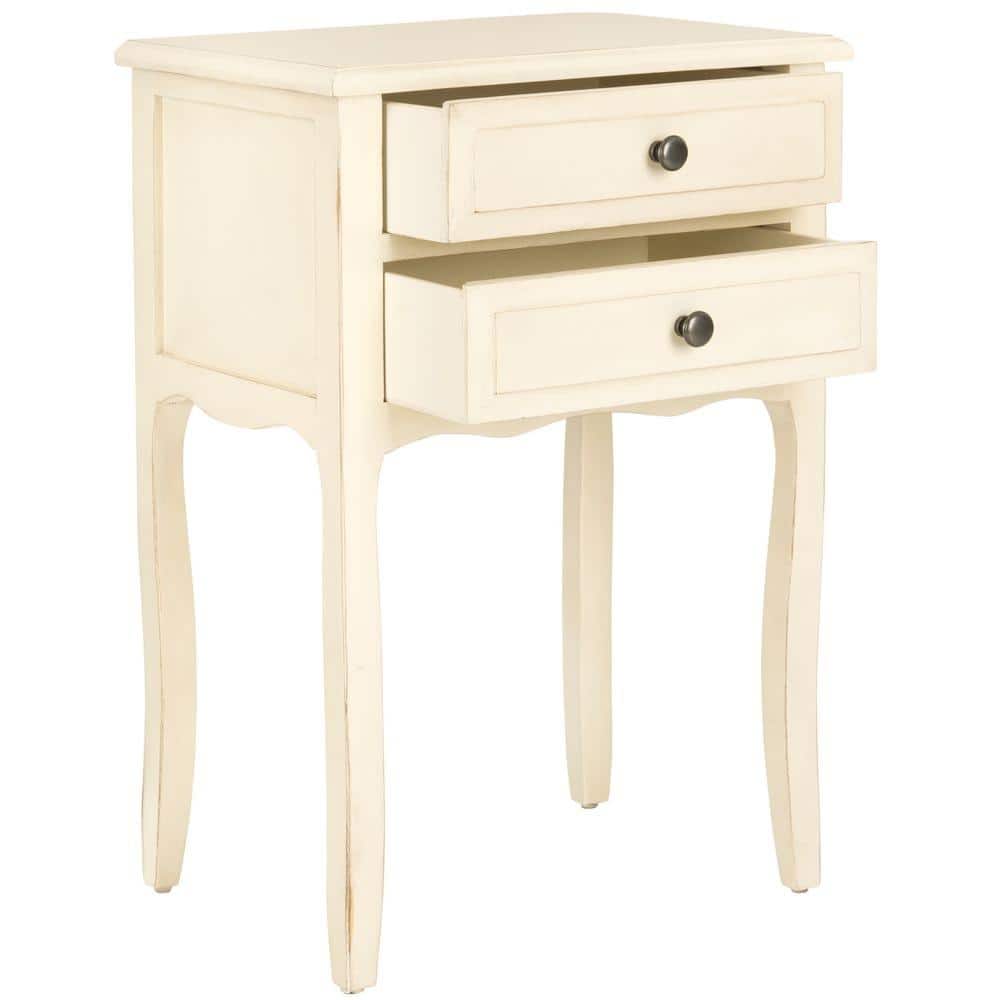 Lori Off-White Wood Rectangular Accent Table with Storage