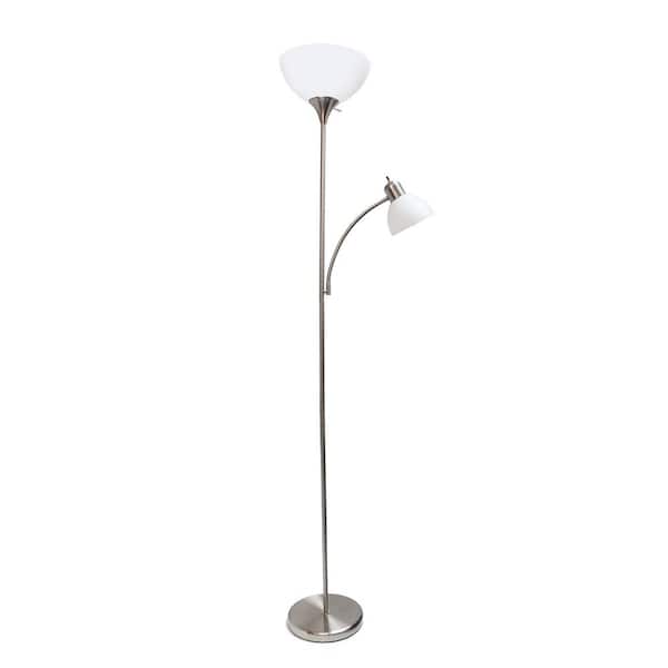 Creekwood home 71.5 in. Brushed Nickel Tall Traditional 2-Light Mother Daughter Metal Floor Lamp with Reading Lights Plastic Shades