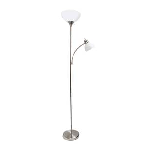 71.5 in. Brushed Nickel Tall Traditional 2-Light Mother Daughter Metal Floor Lamp with Reading Lights Plastic Shades