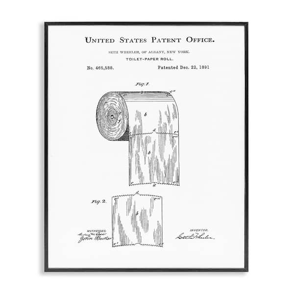 Toilet Paper Roll Vintage Patent Minimal White by Studio W Black Framed Giclee Art Print Typography 20 in. x 16 in.