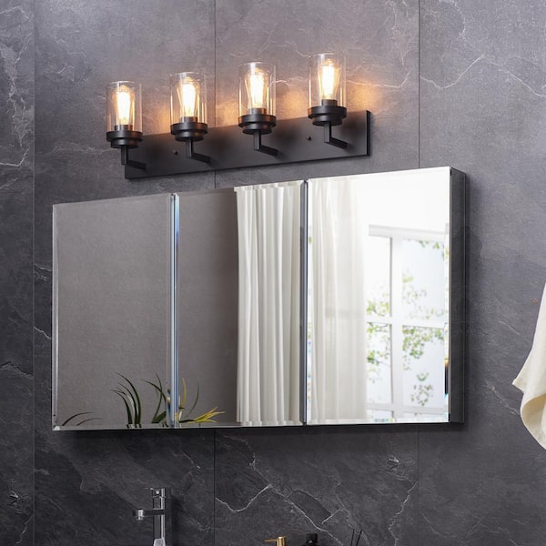 30 in. 4-Light Black Vanity Light with Clear Glass Shade