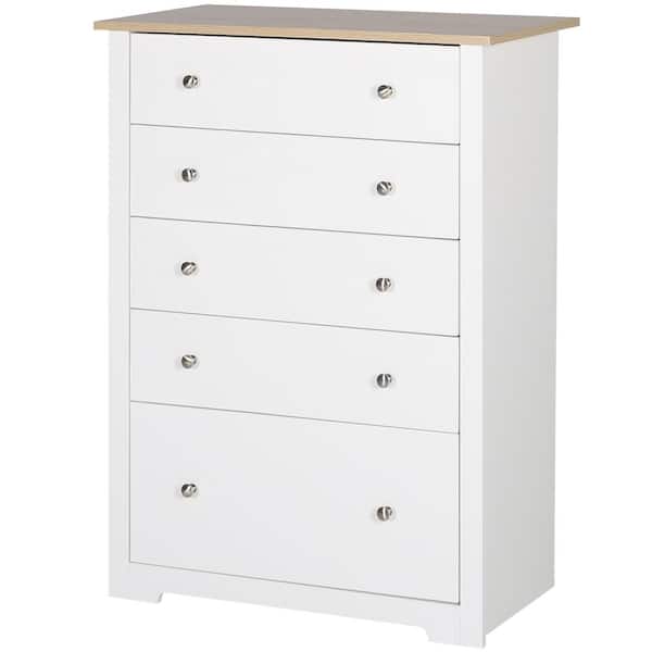 VEIKOUS 5-Drawer White Chest of Drawers with Large Drawer 39.3 in. H x 15.5 in. W x 29.9 in. L