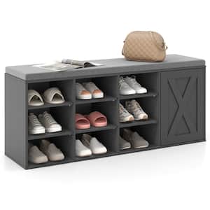 19.5 in. H x 43.5 in. W Grey Wood Shoe Storage Bench