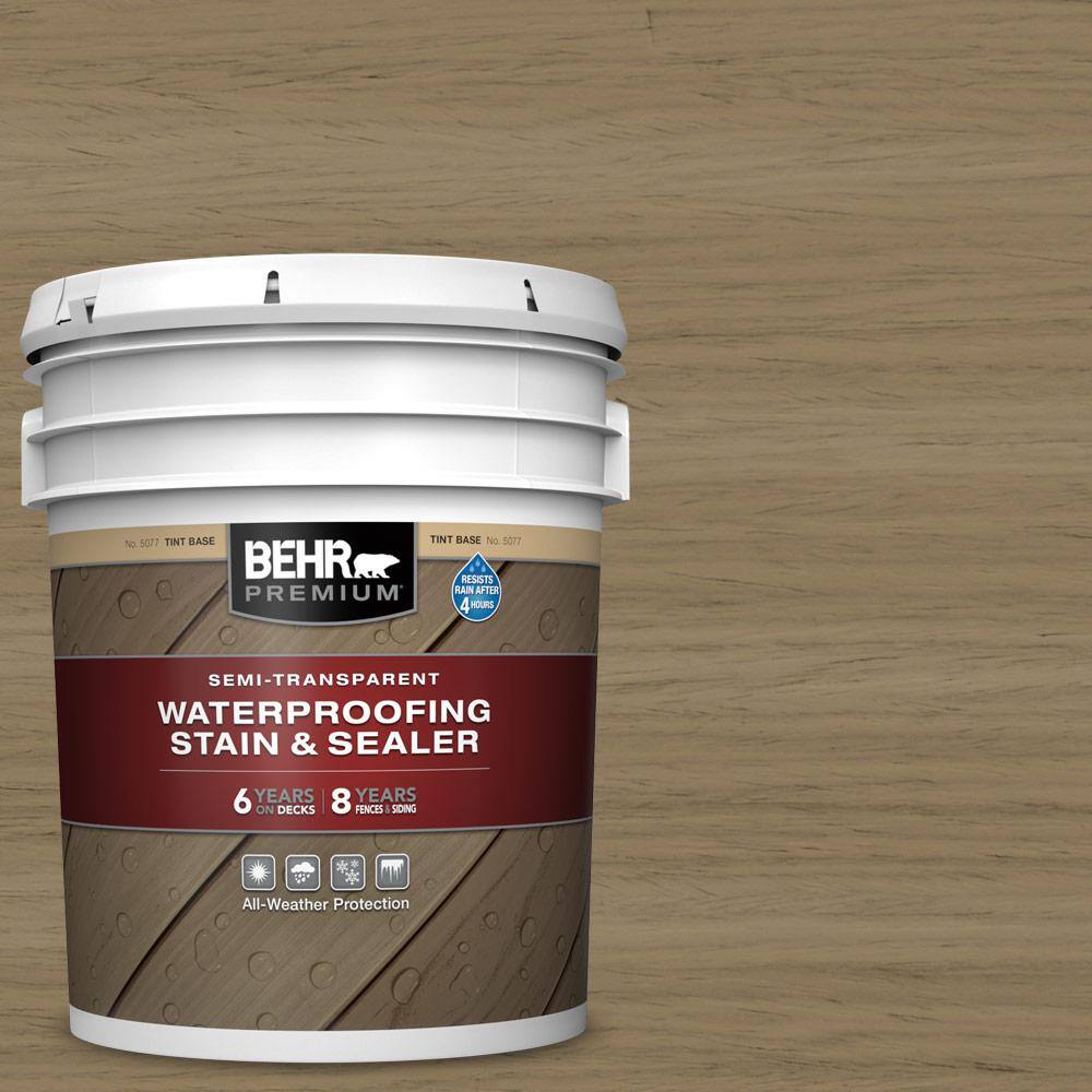 Behr Premium 5 Gal St 121 Sandal Semi Transparent Waterproofing Exterior Wood Stain And Sealer The Home Depot