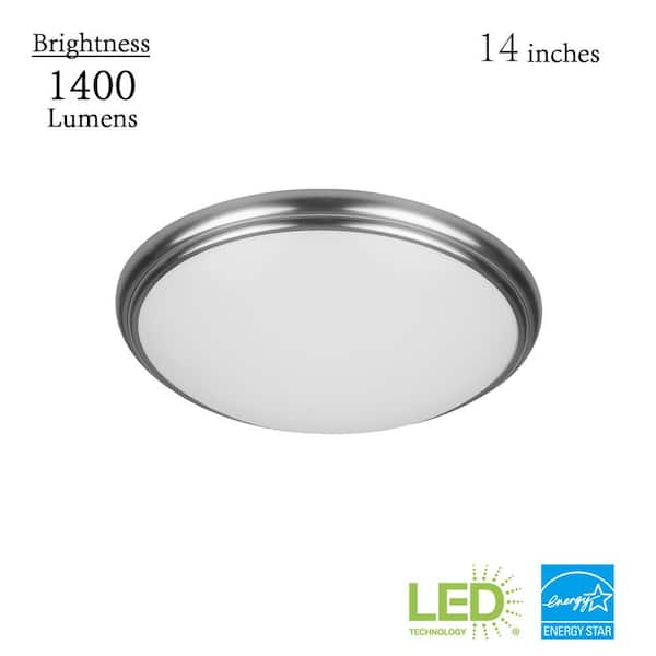 Commercial Electric 14 in. Light Brushed Nickel and Oil-Rubbed Bronze Adjustable CCT Integrated LED Flush Mount with Interchangeable Trim