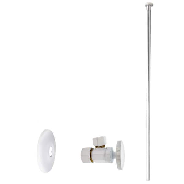 Westbrass 5/8 in. x 3/8 in. OD x 20 in. Flat Head Toilet Supply Line Kit with Round Handle Angle Shut Off Valve, Powder Coat White