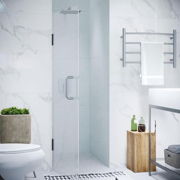 Passion Series 24 in. x 72 in. H Hinged Frameless Shower Door in Brushed Nickel  with Tsunami Guard Tempered Glass