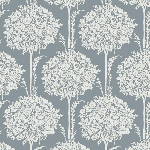 A-Street Prints Zaria Topiary Blue Matte Paper Wallpaper Sample