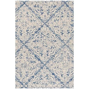 Blossom Blue/Ivory Doormat 3 ft. x 5 ft. Diamond Damask Floral Area Rug
