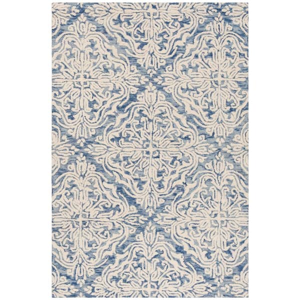 Blossom Blue/Ivory Doormat 3 ft. x 5 ft. Diamond Damask Floral Area Rug