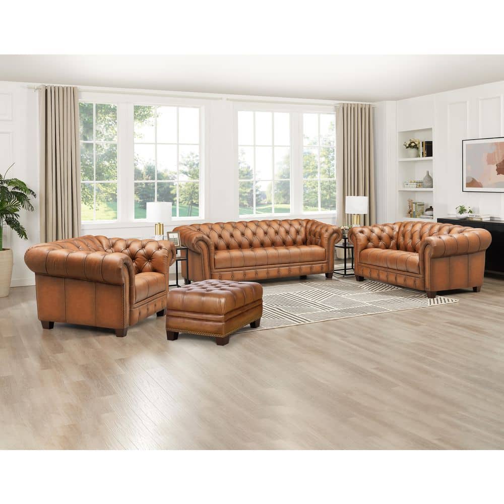 Hydeline York Saddle Brown Top Grain Leather Ottoman 67239