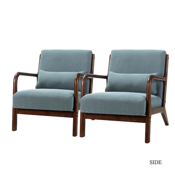 JAYDEN CREATION Andrew Blue Upholstery with Dark Brown Base Arm Chair (Set of 2)