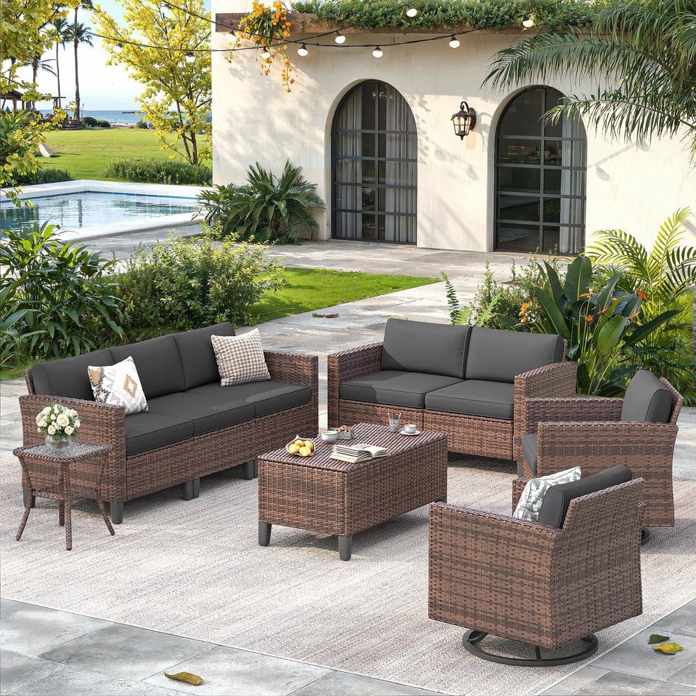 Outdoor Conversation Set 7 Person Patio Wicker Ratten with 4 in. Cushions price history on PriceWatchPro