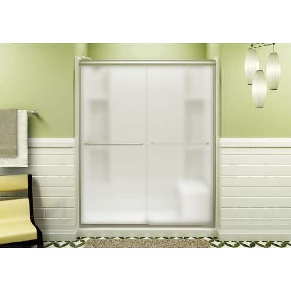 STERLING Finesse 55-60 in. x 70 in. Semi-Frameless Sliding Shower Door in Frosted Nickel with Handle