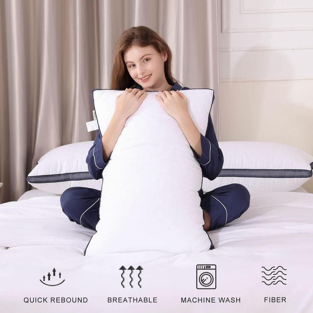 Queen Size White Microfiber Gel Memory Foam Pillows, Set of 2