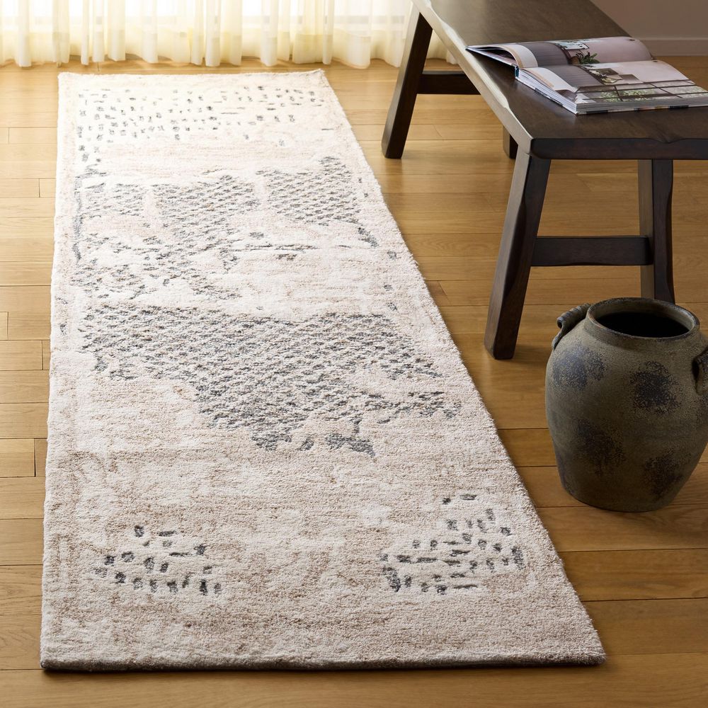 Harvest 2 ft. x 9 ft. Beige/Gray Distressed Solid Color Runner Rug