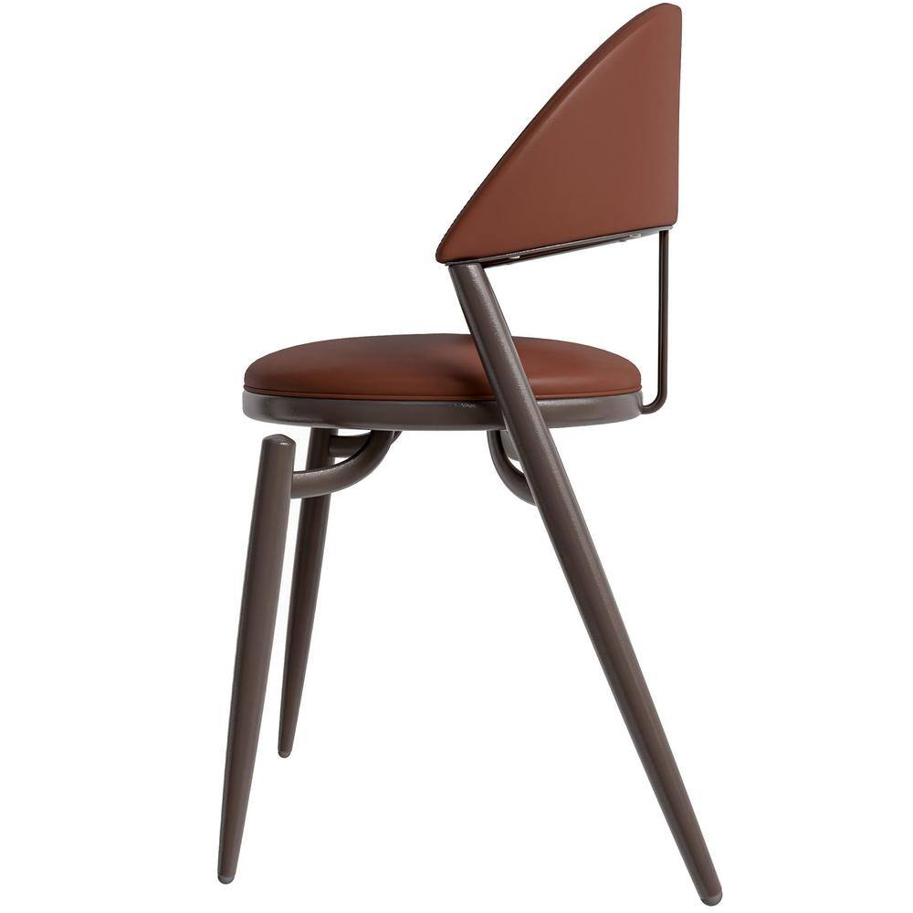 Venice Dark Brown Leather Upholstered Side Chair with Metal Legs