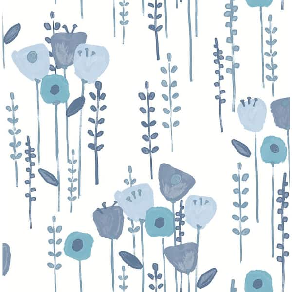 A-Street Prints Mabel Blue Floral Field Wallpaper Sample
