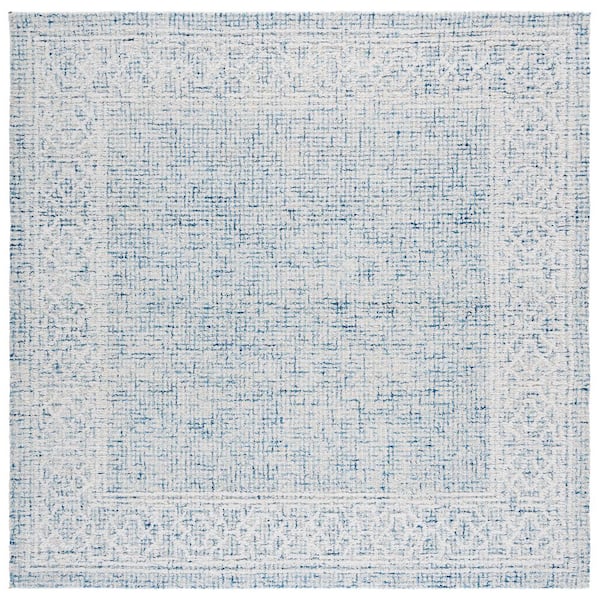 Ebony 6 ft. x 6 ft. Blue/Ivory Distressed Diamond Border Square Area Rug