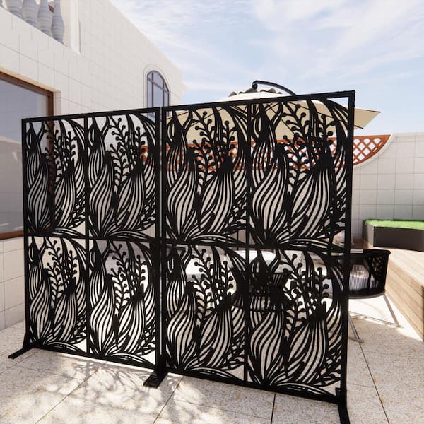 3.8 ft. x 6 ft. Privacy Fence Screen Black Leaf Metal Outdoor