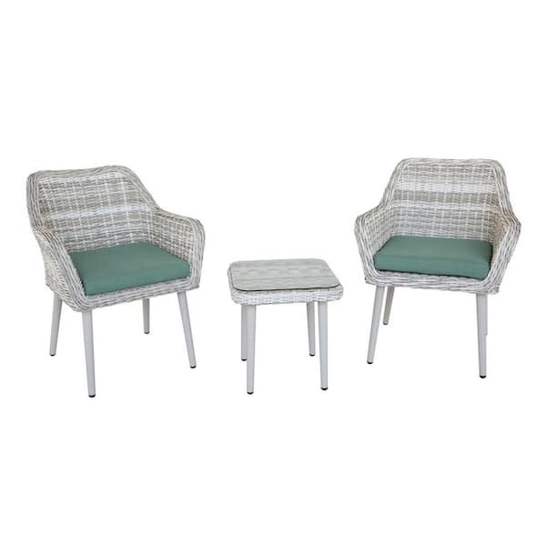 Willit Beige 3-Piece Wicker Round 18 in. Table Height Outdoor Bistro Set with Green Cushions