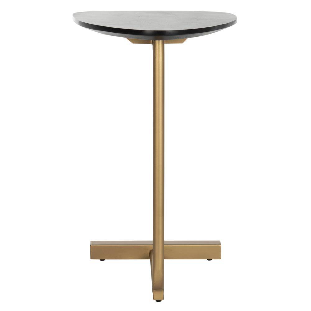Transitional Triangular Black & Gold Wood Metal C-Table