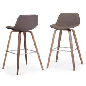 Randolph 36.6 in. H Distressed Chocolate Brown Faux Leather Mid Century Modern Bentwood Counter Height Stool (Set of 2)