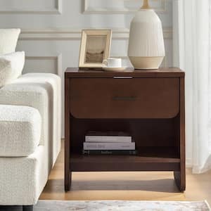 Selmo Walnut 24 in. W 2-Drawer Modern Nightstand with Built-In Outlets