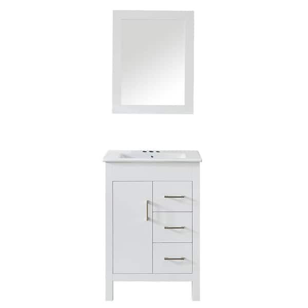 Mediterraneo Manarola 24 in. W x 18 in. D x 18 in. H Vanity in White PVC with Vitreous China Top and Basin in White and Mirror