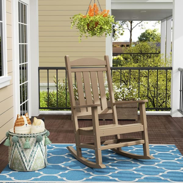 Kenly Weathered Wood Classic Plastic Outdoor Rocking Chair