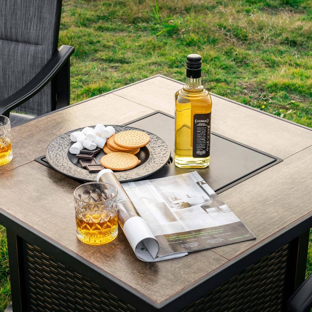 Nuu Garden Black Ceramic and Iron Gas Fire Pit Table