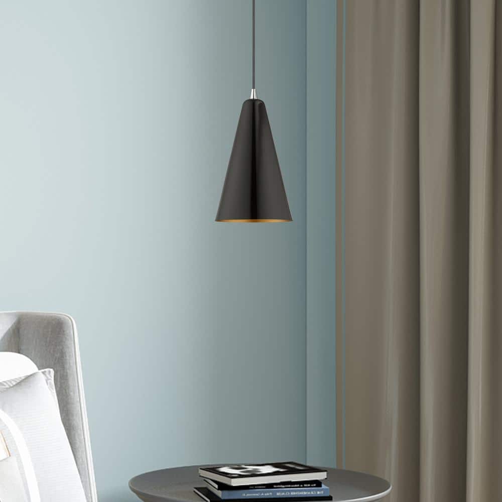 Shiny Black and Gold Mini Pendant Light with Metal Shade