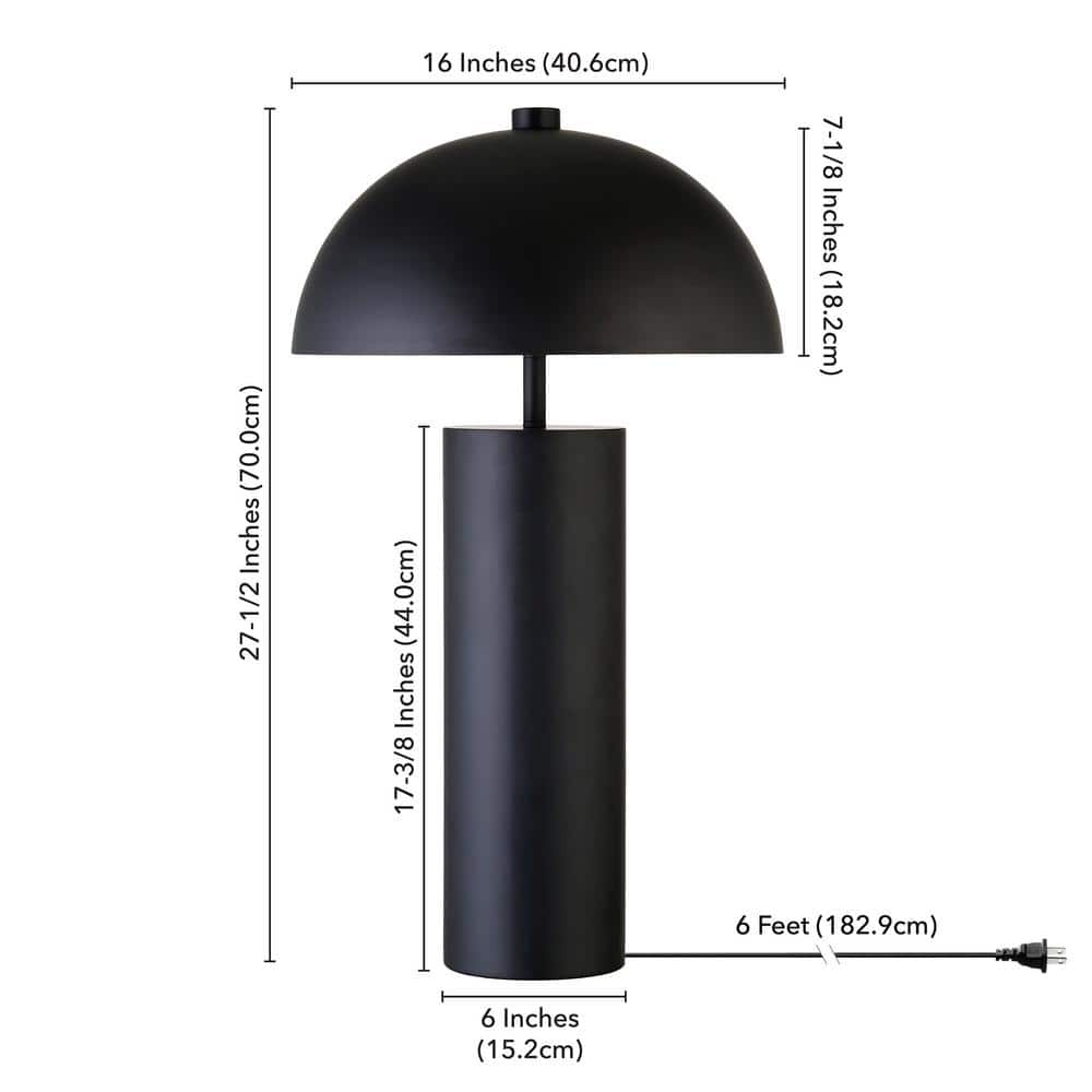 York 27" Blackened Bronze Cylinder Nightstand Lamp with Dome Shade