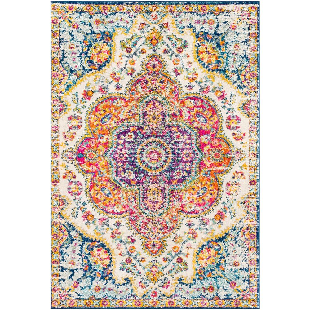 Elaziz Blue and Orange Medallion Synthetic Area Rug, 9' x 12'6"