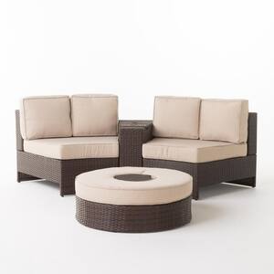 4-Piece Plastic Patio Sectional Seating Set with Textured Beige Cushions