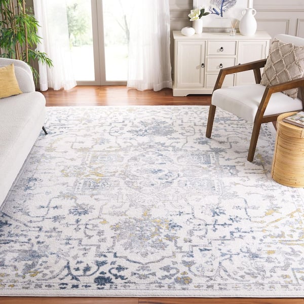 Layla 8 ft. x 10 ft. Ivory Gray/Blue Distressed Ornate Area Rug