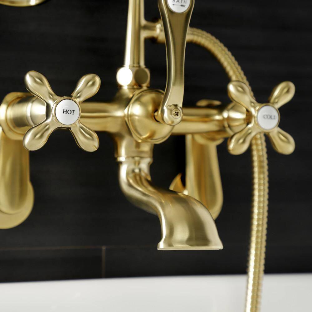 Brushed Brass Vintage Wall Mount Clawfoot Tub Faucet with Hand Shower