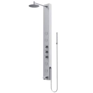 Bowery 59.0625 in. 4-Jet Shower Panel System with Round Shower head and Tub Filler in Stainless Steel