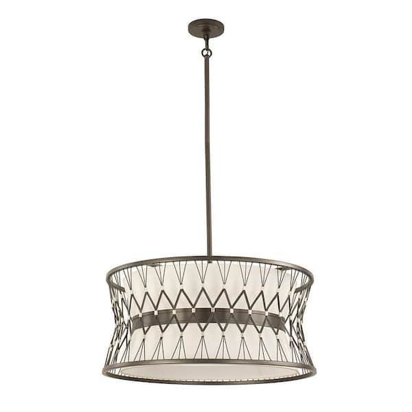 Savoy House Joliet 22 in. W x 12 in. H 6-Light Brown Rumba Pendant Light with Off White Fabric Shade