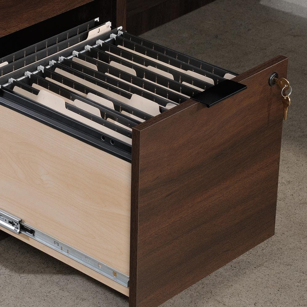 Gray Wood L-Shaped Computer Desk with Drawer and Filing Cabinet