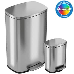 13 Gal. and 1.32 Gallon SoftStep Stainless Steel Step Trash Can Combo Set for Kitchen and Bathroom, Removable Bucket