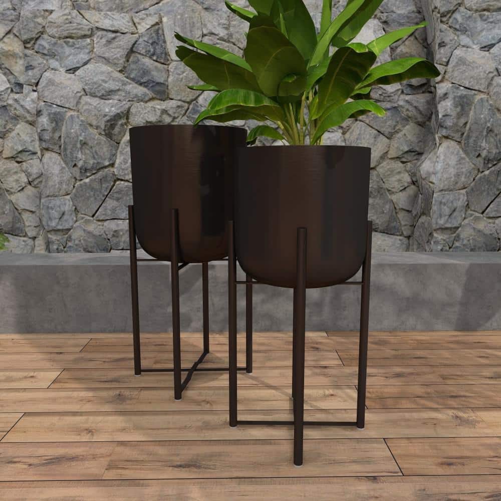 Set of 2 Black Iron Indoor/Outdoor Planters with Stands