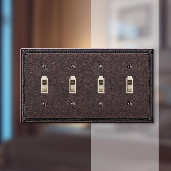 Imperial Bead 4 Gang Toggle Metal Wall Plate - Tumbled Aged Bronze