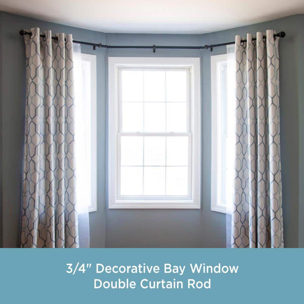 Black Adjustable Steel Bay Window Double Curtain Rod