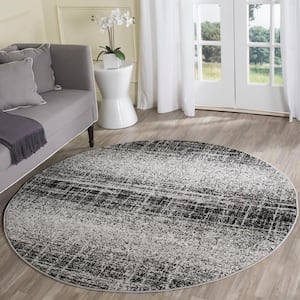 Adirondack Silver/Black 6 ft. x 6 ft. Round Gradient Solid Area Rug