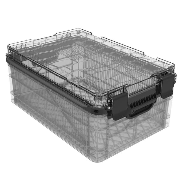Weather Resistant Half Size Storage Bin High Stacking Capacity Heavy Duty Stackable Storage Bin w/Lid and Dividers Clear
