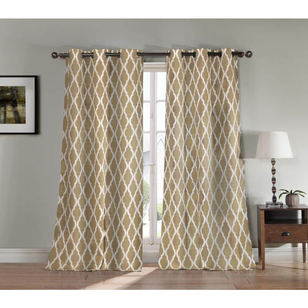 Taupe Geometric Thermal Blackout Curtain - 38 in. W x 84 in. L (Set of 2)
